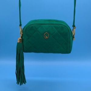 St John green suede shoulder bag